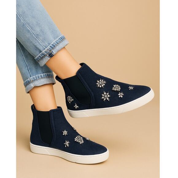 Jimmy Choo 6.5 Della Crystal Rhinestone Hightop Wool Sneakers Pull On Gray 37 - Picture 1 of 12